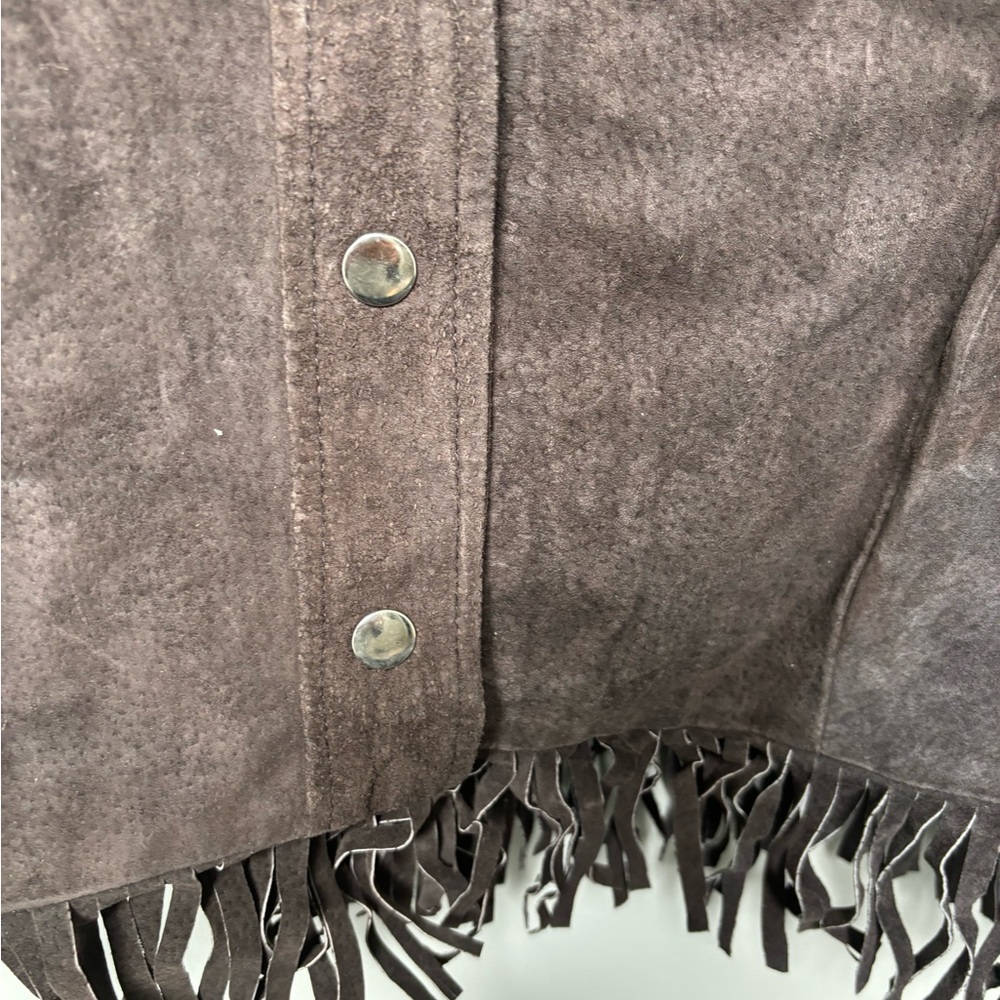 Western Leather brown  fringe snap jacket boho Stagecoach cowboy festival - Picture 5 of 16